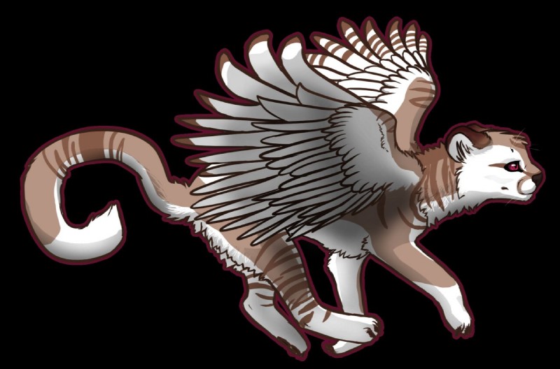 ambiguous_gender black_background black_nose brown_body brown_fur feathered_wings feathers feral fur red_eyes simple_background solo tan_body tan_fur white_body white_feathers white_fur wings octobertiger avian bird felid hybrid mammal may_(disambiguation)