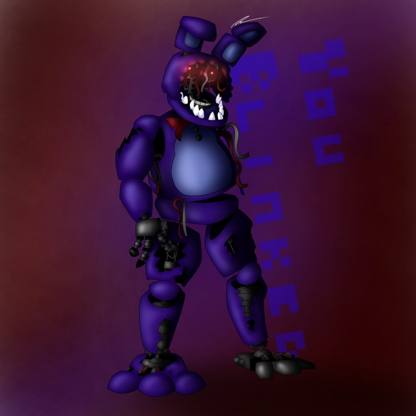 big_ears bow_tie holes_in_body machine male metal metallic_body red_eyes solo teeth teeth_showing wire passiona_roo five_nights_at_freddy's five_nights_at_freddy's_2 scottgames withered_bonnie_(fnaf) animatronic humanoid lagomorph leporid mammal rabbit robot 1:1 2023 digital_media_(artwork) hi_res