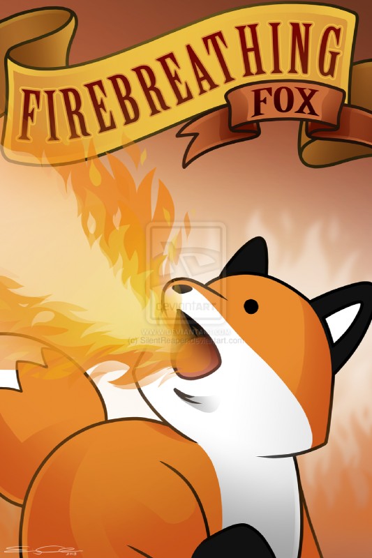 advertisement breath_powers dipstick_tail elemental_manipulation feral fire fire_breathing fire_manipulation male markings solo tail tail_markings text emily_chan stupidfox canid canine fox mammal 2013 2:3 alternate_version_at_source distracting_watermark english_text hi_res watermark