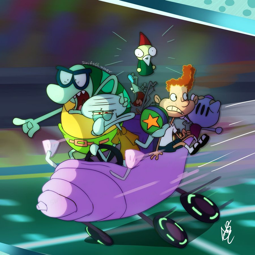 annoyed ball belt black_eyes blue_nose driving eyewear fur glasses green_body green_skin grey_body grey_fur group hair kart machine male orange_hair red_eyes seashell shell tools vehicle white_body wrench yelling swiftglimmer catdog_(series) hey_arnold! invader_zim nickelodeon nickelodeon_kart_racers_2:_grand_prix rocko's_modern_life rugrats spongebob_squarepants confetti_(rugrats) eddie_(catdog) eugene_horowitz filburt_shellbach lawn_gnome_(invader_zim) squidward_tentacles cephalopod coleoid domestic_cat felid feline felis gnome human humanoid mammal marine mollusk octopodiform reptile robot rodent scalie sciurid turtle 1:1 digital_media_(artwork) shaded