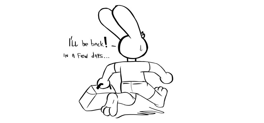 3_toes anthro bottomwear briefcase clothing feet male pants shirt simple_background solo text toes topwear jovi_cap jovi_cap_(oc) lagomorph leporid mammal rabbit english_text hi_res monochrome