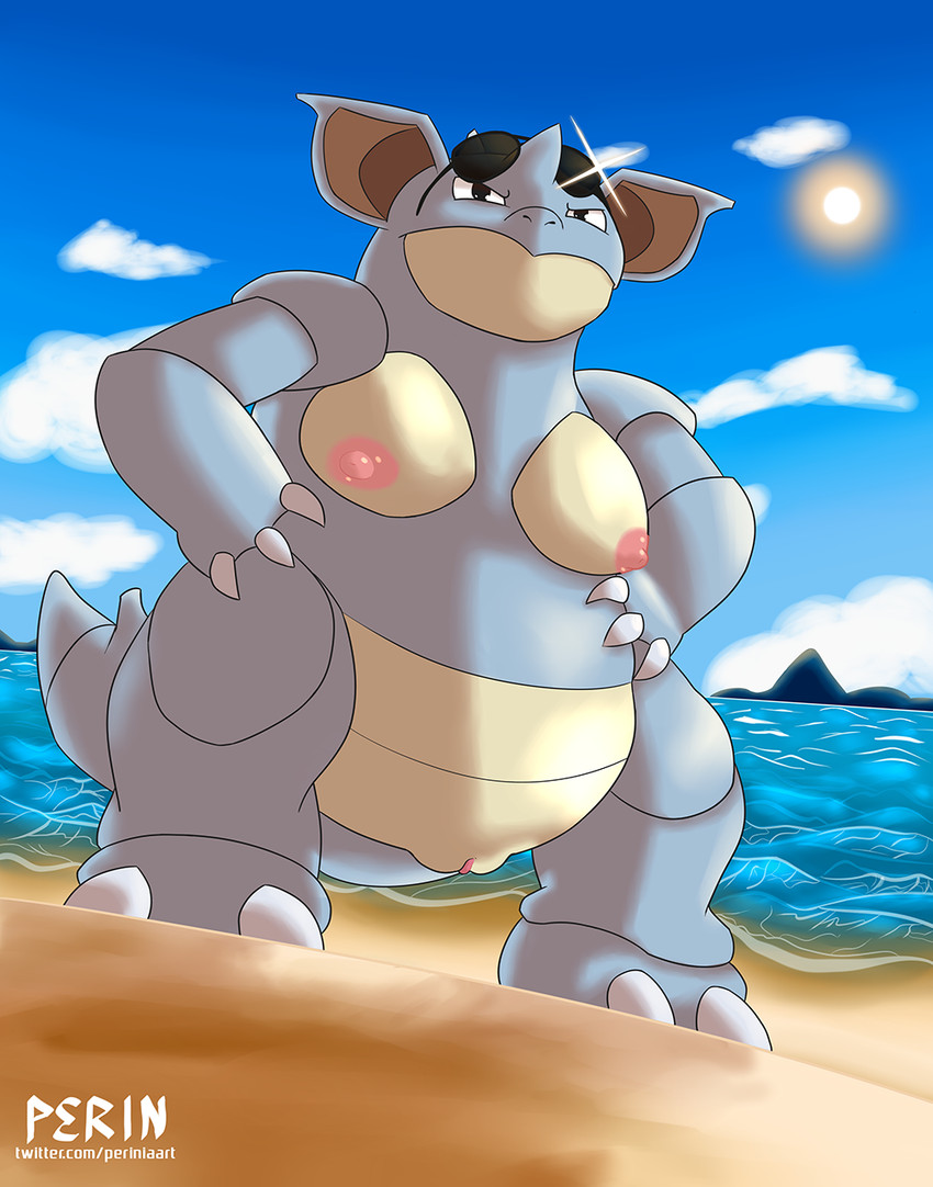 beach breasts cloud eyewear female feral genitals glasses mountain nipples non-mammal_nipples pussy sea seaside semi-anthro sky solo water perinia nintendo pokemon generation_1_pokemon nidoqueen pokemon_(species) hi_res