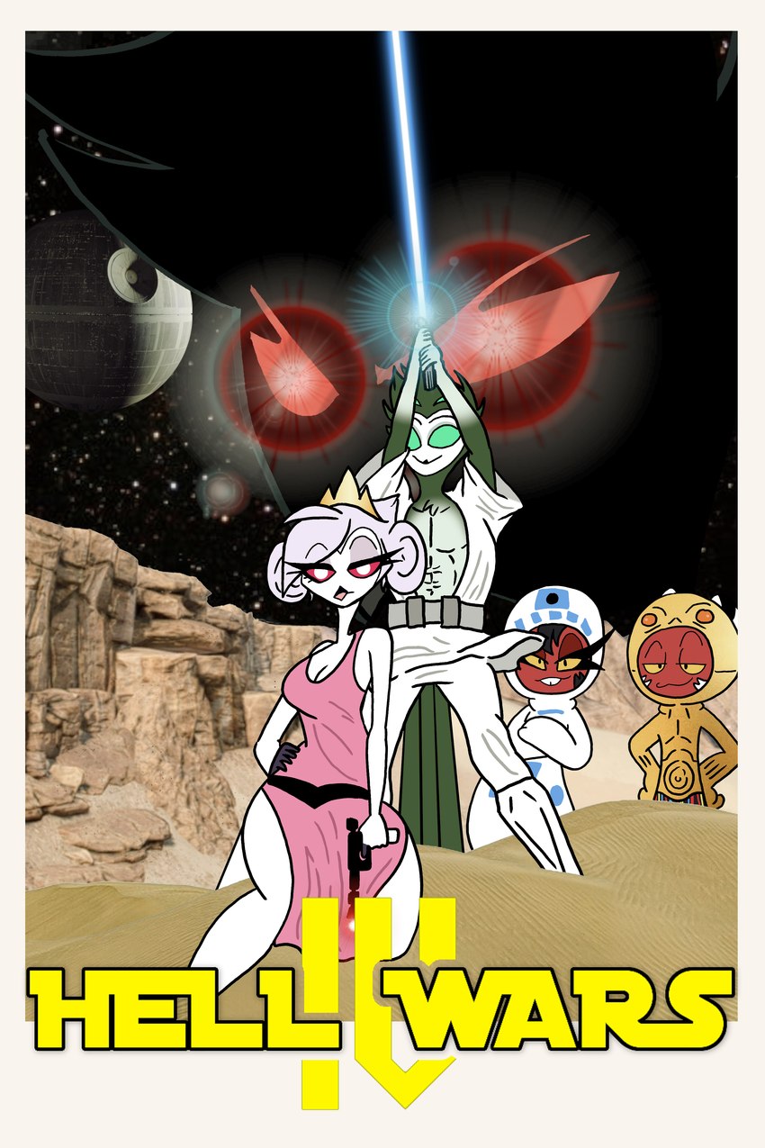 anthro blaster blue_lightsaber breasts cosplay crossover_cosplay death_star eyelashes female green_eyes group horn landscape lightsaber male male/female melee_weapon muscular muscular_male plushsuit poster red_body red_eyes sand smile space spacecraft star tail thick_thighs vehicle weapon yellow_eyes cafe-grimful helluva_boss star_wars c-3po darth_vader francesco_(acker) leia_organa luke_skywalker millie_(helluva_boss) moxxie_(helluva_boss) orion_(acker) r2-d2 tori_(akuma_nemui) anatid anseriform anserinae avian bird demon swan 2:3 absurd_res crossover digital_media_(artwork) hi_res