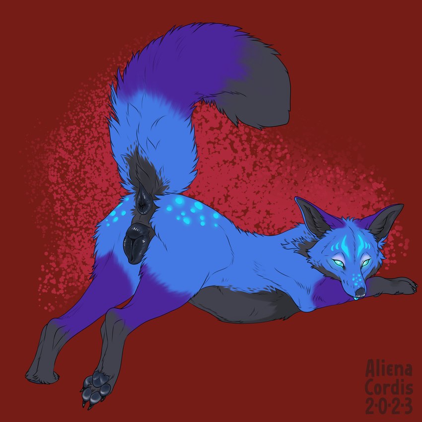 anatomically_correct anatomically_correct_anus anatomically_correct_genitalia anatomically_correct_pussy animal_genitalia animal_pussy anus ass_up bedroom_eyes black_anus black_body black_fur black_pawpads black_pussy blep blue_body blue_eyes blue_fur butt canine_genitalia canine_pussy claws eyebrows eyelashes female feral fur genitals glowing glowing_eyes glowing_markings glowing_spots looking_at_viewer lying markings monotone_anus monotone_genitals multicolored_body multicolored_fur multicolored_tail narrowed_eyes on_front pawpads paws presenting presenting_anus presenting_hindquarters presenting_pussy purple_body purple_fur pussy quadruped raised_tail rear_view red_background seductive simple_background solo spots tail toe_claws tongue tongue_out aliena-cordis ellowa_(novaduskpaw) canid canine canis fox mammal 1:1 2023 artist_name dated digital_drawing_(artwork) digital_media_(artwork) hi_res