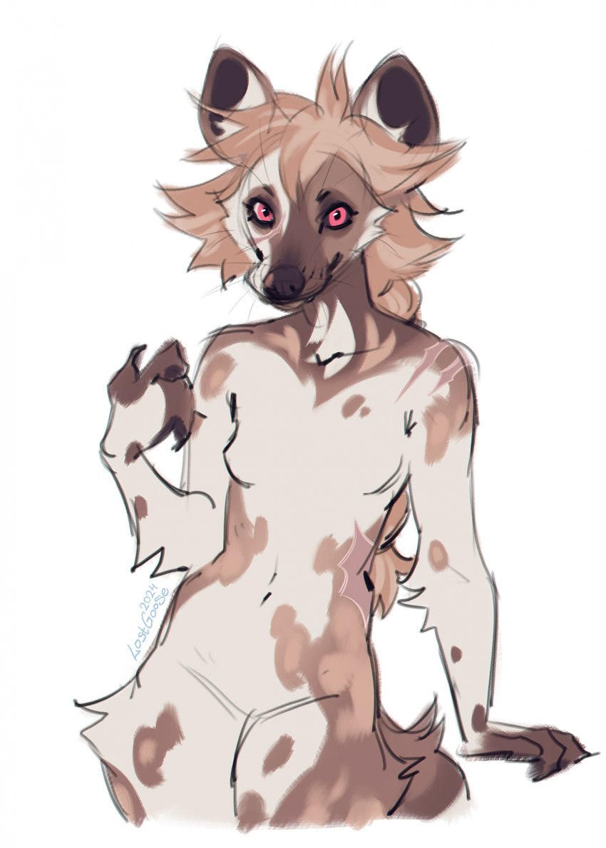 albino anthro female pink_eyes solo lostgoose african_wild_dog canid canine mammal 2024 colored_sketch hi_res sketch