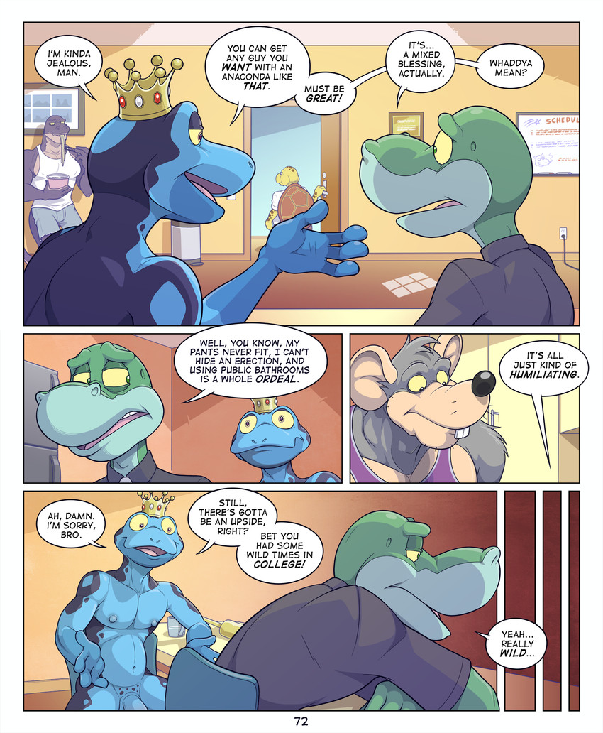 4_fingers age_difference anthro asking asking_another athletic athletic_male bald belly beverage big_bulge big_muscles big_nipples big_penis_problems black_clothing black_eyes black_nose black_shirt black_topwear blockage_(layout) blue_body blue_bottomwear blue_clothing blue_jeans blue_nipples blue_pants blue_penis blue_skin bodily_fluids border bottomwear break_room brown_markings brown_shell buckteeth bulge casual_nudity chopsticks circumcised clothed clothed/nude clothed_anthro clothed_male clothing cmnm container crossed_arms crown crown_only cup darkened_nipples denim denim_bottomwear denim_clothing describing_penis describing_size dialogue duo eating eating_food eyewear fingernails fingers flaccid food four_frame_image fur genitals glans glistening glistening_body glistening_eyes glistening_fur glistening_nipples glistening_pecs glistening_skin green_body green_eyes green_skin grey_body grey_fur grey_markings group half-closed_eyes head_tuft headgear headgear_only holding_chopsticks holding_container holding_object humanoid_genitalia humanoid_penis inside jeans larger_anthro larger_male leaning_on_wall leaving male markings mottled mottled_body mottled_skin mug muscular muscular_anthro muscular_male nails narrowed_eyes navel nervous nervous_sweat nipple_outline nipple_piercing nipple_slip nipples noodles nude nude_anthro nude_male nudist only_one_nude open_mouth open_smile pants pecs penis penis_base penis_envy phallic piercing pink_glans pink_tongue profanity purple_clothing purple_shirt purple_tank_top purple_topwear requesting sad sex_request shell shirt shorts simple_background sink sitting size_difference slim slim_anthro slim_male smile snout speech_bubble staff standing sweat sweaty_face tail talking_to_another tan_body tan_nipples tan_skin tank_top teeth text tired_eyes tongue tongue_out topwear tuft turtle_shell white_border white_clothing white_shirt white_tank_top white_topwear wide_eyed wide_hips yellow_body yellow_eyes yellow_sclera yellow_skin younger_anthro younger_male anti_dev cybin_(anti_dev) jim_rat mr._swift_(anti_dev) tripp_(anti_dev) vox_(anti_dev) amphibian anole frog komodo_dragon lizard mammal monitor_lizard murid murine poison_dart_frog rat reptile rodent scalie sea_turtle turtle 2025 colored comic dated digital_drawing_(artwork) digital_media_(artwork) english_text hi_res shaded