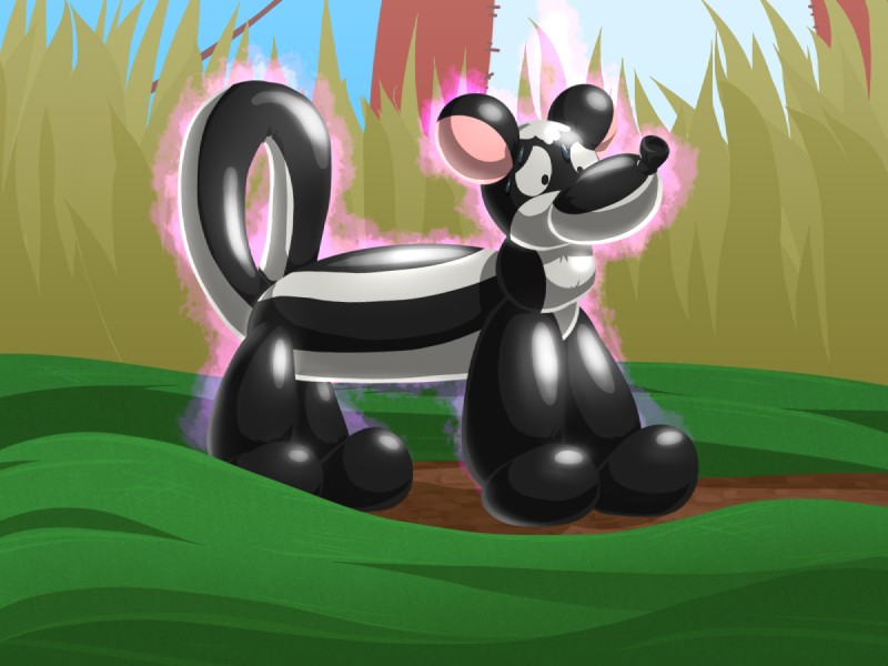 aura balloon_animal feral inanimate_transformation inflatable outside solo transformation what kitsunekit firr animate_inanimate living_inflatable mammal mephitid skunk 4:3