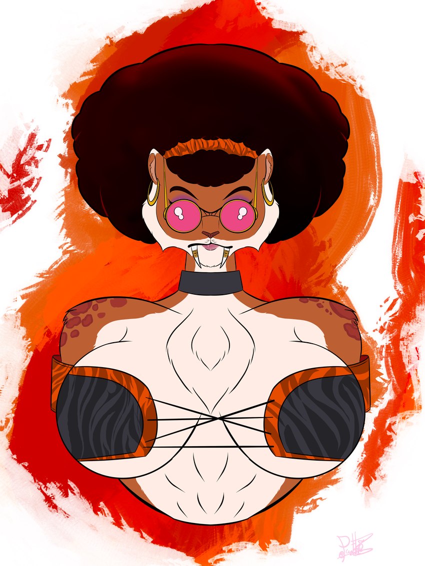 afro anthro big_breasts breasts clothing eyewear female glasses lingerie solo panthra78 hth_studios raquel_wyld_(hth) felid mammal pantherine prehistoric_species saber-toothed_tiger tiger absurd_res hi_res tagme