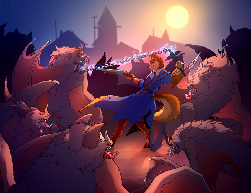 angry anthro castle cross fight fighting_back fighting_pose full_moon group gun male medieval_clothing medieval_fantasy moon nightime pose ranged_weapon sawed-off_shotgun shotgun surrounded town weapon whip whipping varollis castlevania konami mythology background_character rafael_belmont bat canid canine canis leaf-nosed_bat mammal microbat mythological_canine mythological_creature vampire_bat werecanid werecanine werecreature werewolf wolf yangochiropteran absurd_res cel_shading hi_res shaded