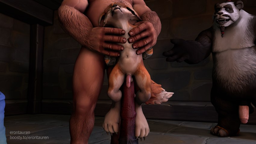 anthro bad_dragon_toy bdsm bondage bound dildo dildo_(bad_dragon) duo male male/male sex_toy erontauren bad_dragon blizzard_entertainment warcraft chance_(bad_dragon) bear canid human mammal pandaren vulpera 3d_(artwork) digital_media_(artwork) hi_res