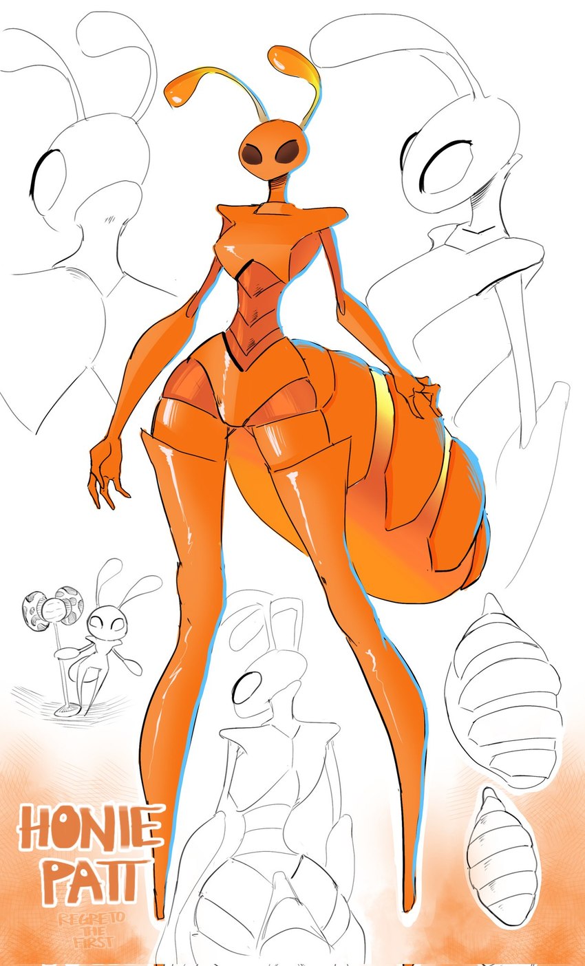 antennae_(anatomy) anthro arthropod_abdomen big_butt biped bottom_heavy brown_eyes butt compound_eyes featureless_chest featureless_crotch female long_legs orange_body pear-shaped_figure segmented_body small_waist solo wasp_waist wide_hips regreto2 ant arthropod honeypot_ant hymenopteran insect hi_res