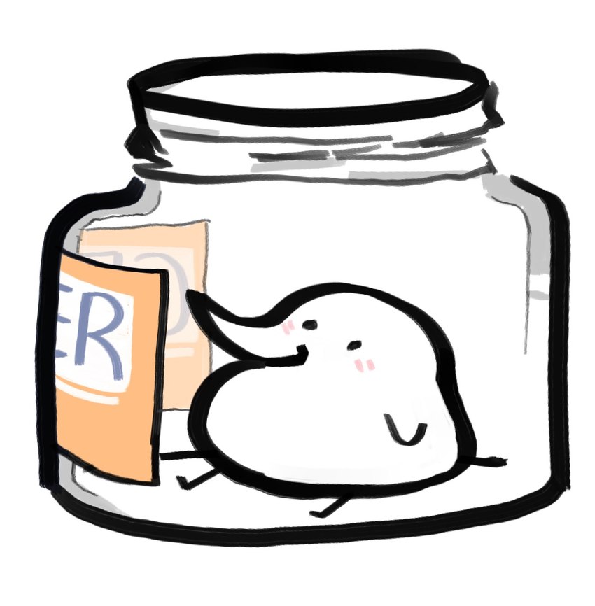 ambiguous_gender anthro biped blush blush_lines container dot_eyes glass_jar in_container in_jar jar label long_beak pink_blush semi-anthro simple_background sitting solo white_background white_body cclowndogg berd_(character) avian bird 2020 hi_res meme shaded male_(lore)