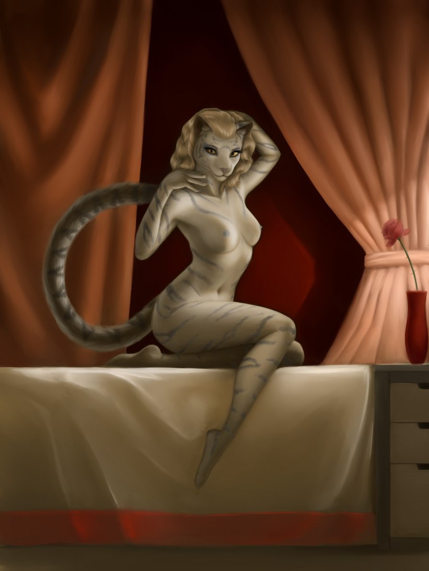 5_toes anthro bed bedroom blonde_hair breasts crossed_legs curtains feet female flower furniture hair navel nipples nude on_bed plant pose rose_(flower) seductive sitting sitting_on_bed small_breasts smile solo stripes tail toes vase wavy_hair yellow_eyes artz2012 techiesxc microsoft the_elder_scrolls the_elder_scrolls_online sheta felid feline khajiit mammal pantherine tiger 2018 digital_media_(artwork) hi_res pinup