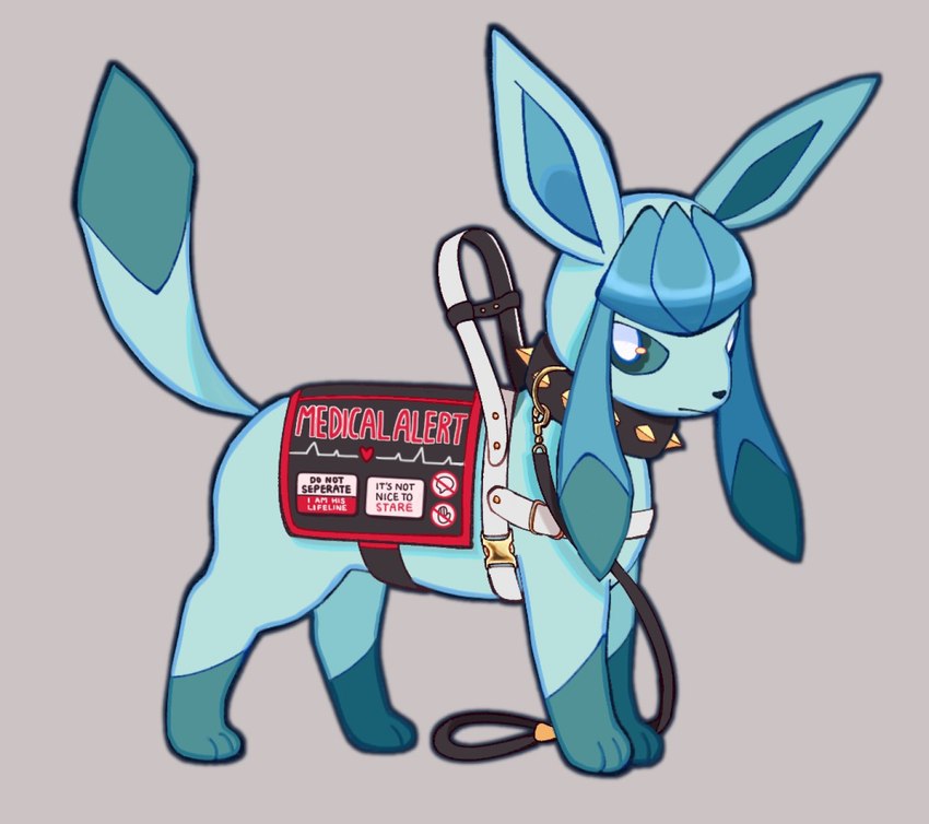 ambiguous_gender collar feral grey_background harness leash looking_back service_animal service_dog_harness simple_background solo spiked_collar spikes plushyhart nintendo pokemon eeveelution generation_4_pokemon glaceon pokemon_(species) hi_res