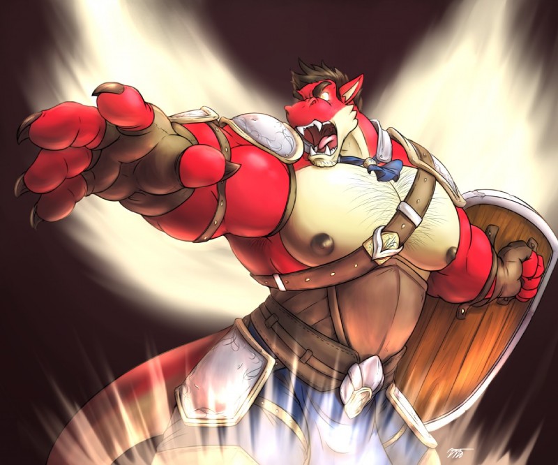 angry anthro big_muscles body_hair chest_hair claws energy_wings fangs male muscular muscular_anthro muscular_male nipples paladin pecs shield solo tail teeth unusual_anatomy unusual_wings wings briarsthorne mythology massimo dragon mythological_creature mythological_scalie scalie