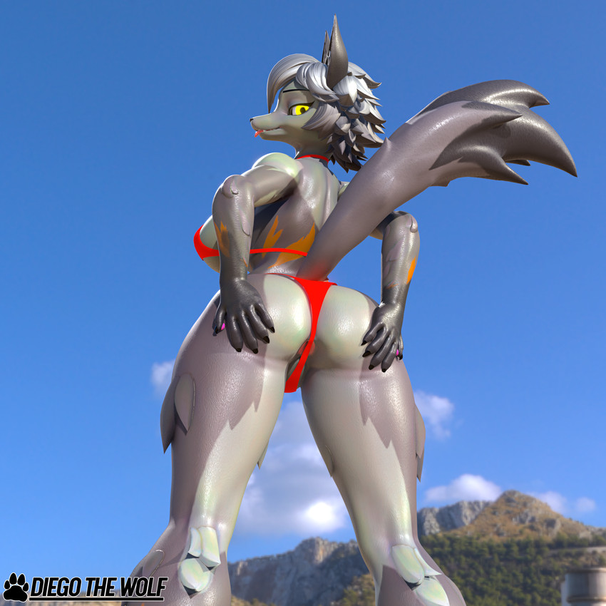 anthro anus beach big_breasts big_butt bikini breasts butt clothed clothing day female fur grey_body hair hand_on_butt long_ears long_tail looking_at_viewer looking_back nipples open_anus orange_body orange_fur outside pink_anus pink_nipples rear_view red_bikini red_clothing red_swimwear short_hair solo swimwear tail thick_thighs tongue tongue_out two-piece_swimsuit yellow_eyes diegothewolf seriuswolf_(modeler) epic_games fortnite wolfie_(fortnite) canid canine mammal 1:1 3d_(artwork) absurd_res blender_(artwork) blender_eevee_(artwork) digital_media_(artwork) hi_res