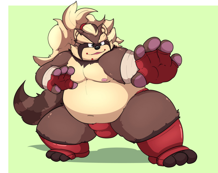 3_toes 5_fingers anthro belly brown_body brown_fur bulge clothing feet fighting_pose fingers fur kemono male moobs nipples overweight overweight_anthro overweight_male pose solo toes underwear kusosensei lifewonders tokyo_afterschool_summoners goemon_(tas) canid canine mammal raccoon_dog tanuki 2020 absurd_res hi_res