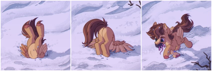 border brown_hair brown_tail diving female feral hair head_first hunting snow snow_dive tail white_border wings gor1ck hasbro my_little_pony mythology buttercup_(dbcreativearts) fan_character equid equine mammal mouse murid murine mythological_creature mythological_equine pegasus rodent 2024 comic digital_media_(artwork) hi_res