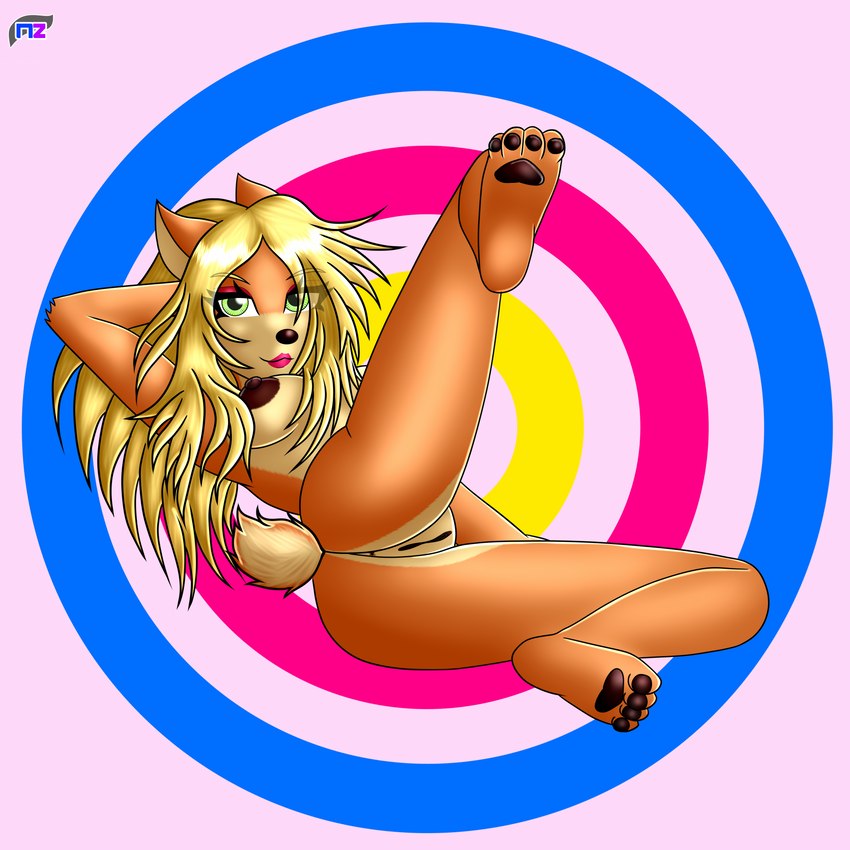 anthro anus areola big_areola big_breasts big_nipples blonde_hair breasts butt eyeshadow feet female fur genitals green_eyes hair lipstick long_hair looking_at_viewer makeup nipples nude orange_body pawpads presenting pussy short_tail simple_background smile solo tail toes newzorra activision crash_bandicoot_(series) tawna_bandicoot bandicoot mammal marsupial 1:1 digital_media_(artwork) hi_res