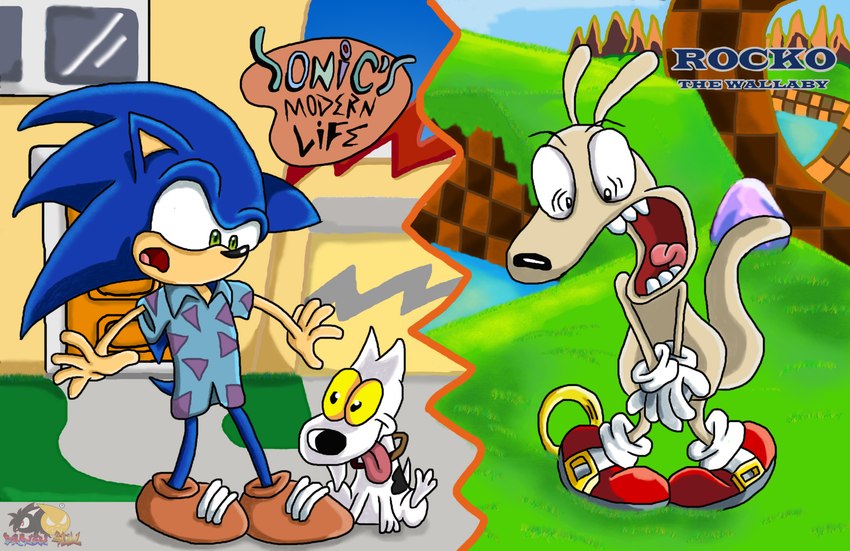 anthro building clothing collar covering covering_crotch covering_self embarrassed feral footwear gloves green_hill_zone group handwear house male mostly_nude ring shirt shoes tail topwear trio boy-wolf nickelodeon rocko's_modern_life sega sonic_the_hedgehog_(series) rocko_rama sonic_the_hedgehog spunky_(rocko's_modern_life) canid canine canis domestic_dog eulipotyphlan hedgehog macropod mammal marsupial wallaby crossover hi_res