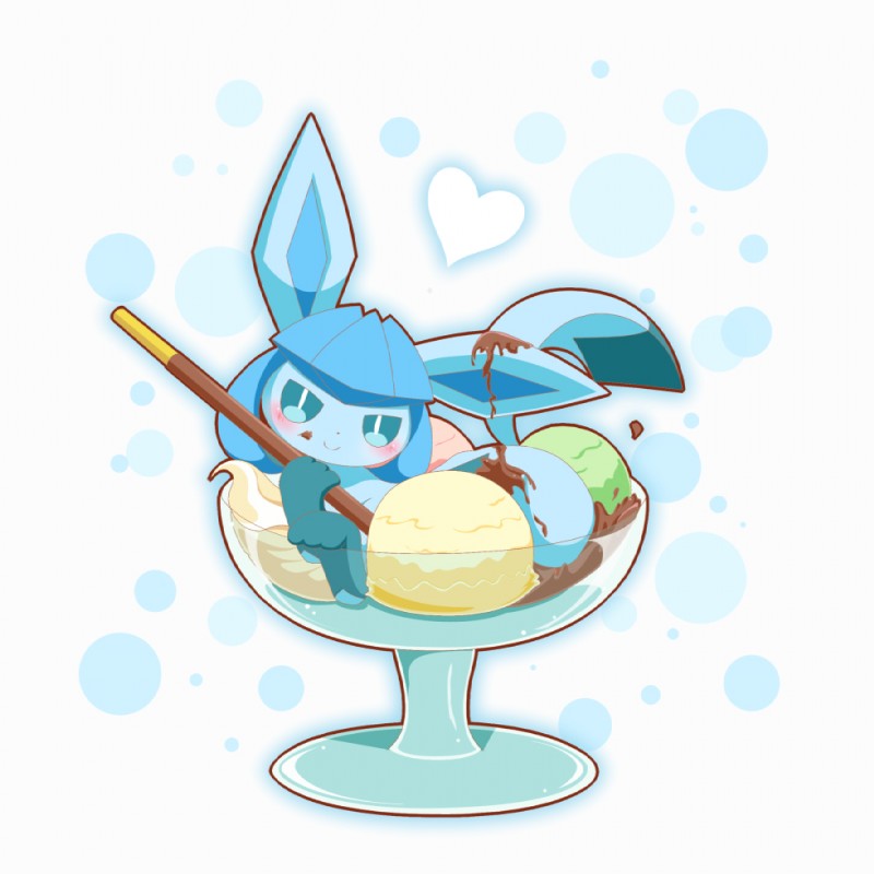 ambiguous_gender blue_body blue_eyes blue_fur blue_paws blush candy chocolate dessert feral food fur heart_symbol ice_cream looking_at_viewer paws simple_background smile solo sundae white_background nell_two nintendo pocky pokemon eeveelution generation_4_pokemon glaceon pokemon_(species) 1:1 2016