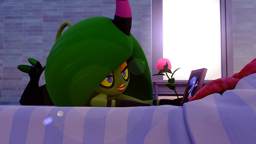 bed female female_humanoid flower furniture lips love lying lying_on_bed male male/female on_bed on_front plant solo michaelthecat blender_cycles sega sonic_the_hedgehog_(series) sonic_the_hedgehog the_deadly_six zeena humanoid scalie zeti 16:9 2023 3d_(artwork) blender_(artwork) digital_media_(artwork) hi_res widescreen