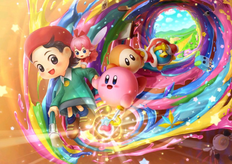 ambiguous_gender brush female group paint paintbrush plug rainbow kirby_(series) kirby_64:_the_crystal_shards nintendo 02_(kirby) adeleine_(kirby) king_dedede kirby ribbon_(kirby) alien fairy human humanoid mammal plugg waddle_dee waddling_head colorful_theme detailed official_art