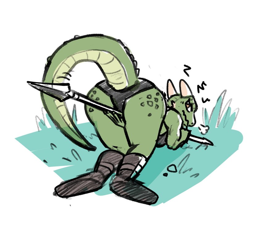 all_fours anthro ass_up boots bra breasts butt clothing female footwear grass lingerie looking_back melee_weapon non-mammal_breasts on_grass on_ground panties plant polearm presenting presenting_hindquarters rear_view shoes solo spear underwear weapon dubindore microsoft the_elder_scrolls argonian reptile scalie hi_res sketch