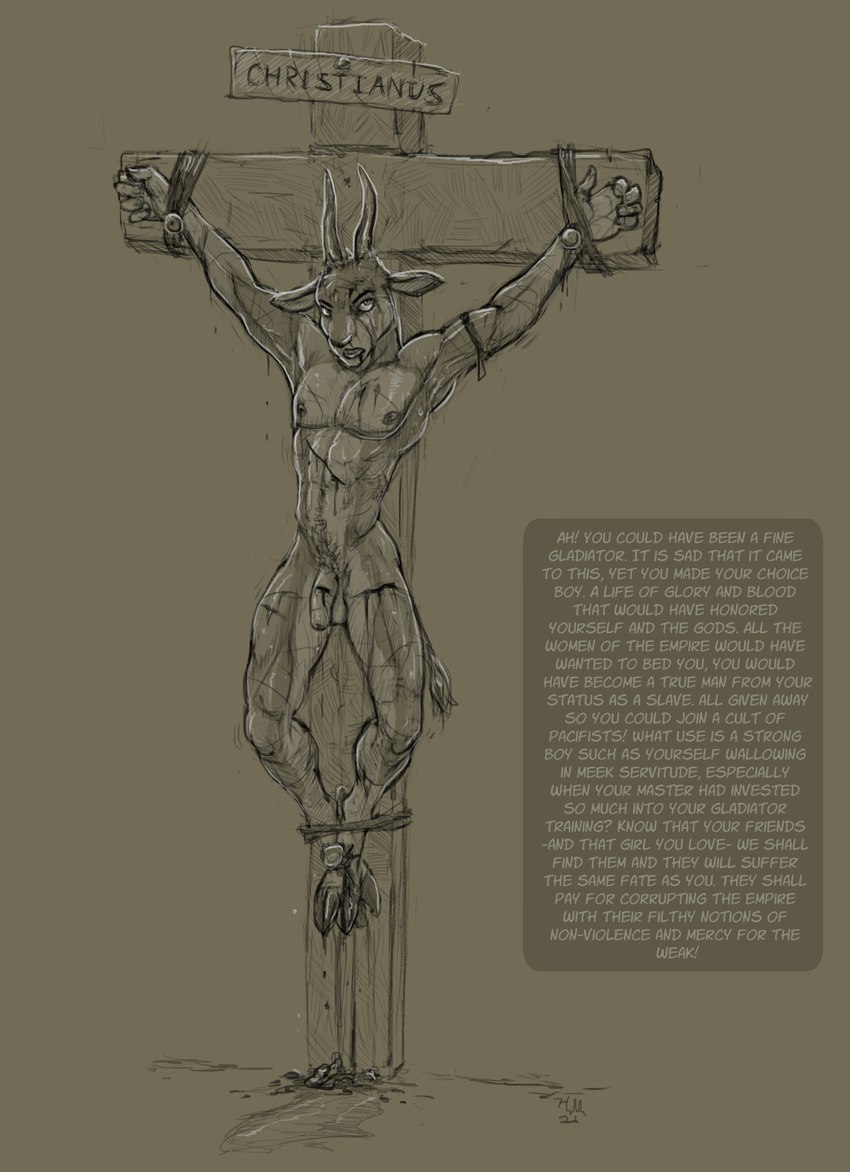 abs angry anthro arm_torture arms_tied athletic being_watched biceps blood blood_from_penis bodily_fluids bound cloven_hooves cock_and_ball_torture cross crucifixion defiant dialogue execution exposed feces feels feet_tied forced forced_exposure forced_presenting foreskin genital_torture genitals gore gore_focus hanging_by_arms hanging_by_feet hooves horn humiliation leg_torture limb_torture looking_at_another looking_at_viewer male martyr muscular muscular_male nailed nude offscreen_character on_display pain pecs peeing penis pooping public public_disgrace public_display public_execution public_exposure public_humiliation public_nudity public_shaming rope scatplay shaking snuff solo suffering text torture trembling unguligrade unwanted_exposure whip_mark wounded hadalmartian antelope bovid mammal filth english_text hi_res story story_in_description