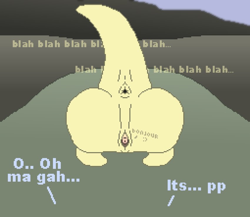 animal_genitalia anus butt duo feral genital_slit genitals male nude oblivious raised_tail rear_view slit_penis smiley_face tail tail_anus text yellow_body toridiaz rain_world videocult slugcat digital_media_(artwork) pixel_(artwork)