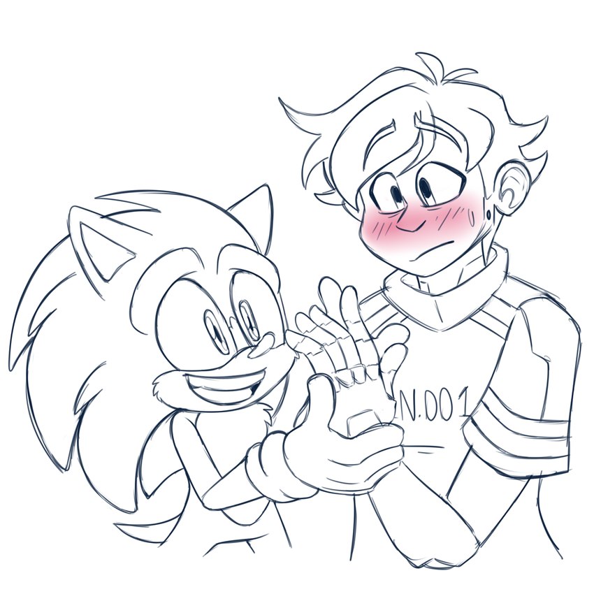 anthro blush blush_lines clothing duo fur gloves hair hand_on_hand handwear love machine male male/male shirt short_tail simple_background smile standing t-shirt tail teeth tongue topwear white_background 8-bit-britt capcom mega_man_(series) sega sonic_the_hedgehog_(film) sonic_the_hedgehog_(series) mega_man_(character) sonic_the_hedgehog android eulipotyphlan hedgehog human humanoid mammal robot 2025 digital_media_(artwork) hi_res sketch