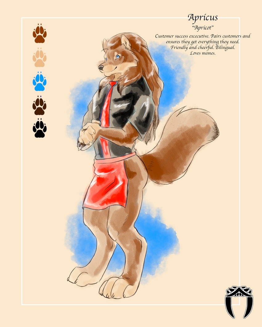 anthro blue_eyes brown_body brown_fur fur male simple_background solo text tassy_(artist) the_fangs_palace apricus_(tfp) canid canine canis mammal wolf 4:5 absurd_res english_text hi_res