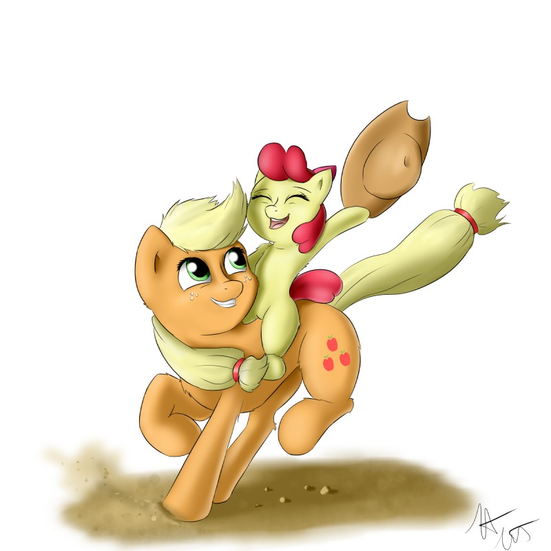 apple bloom and applejack (friendship is magic and etc) created by pudgeruffian