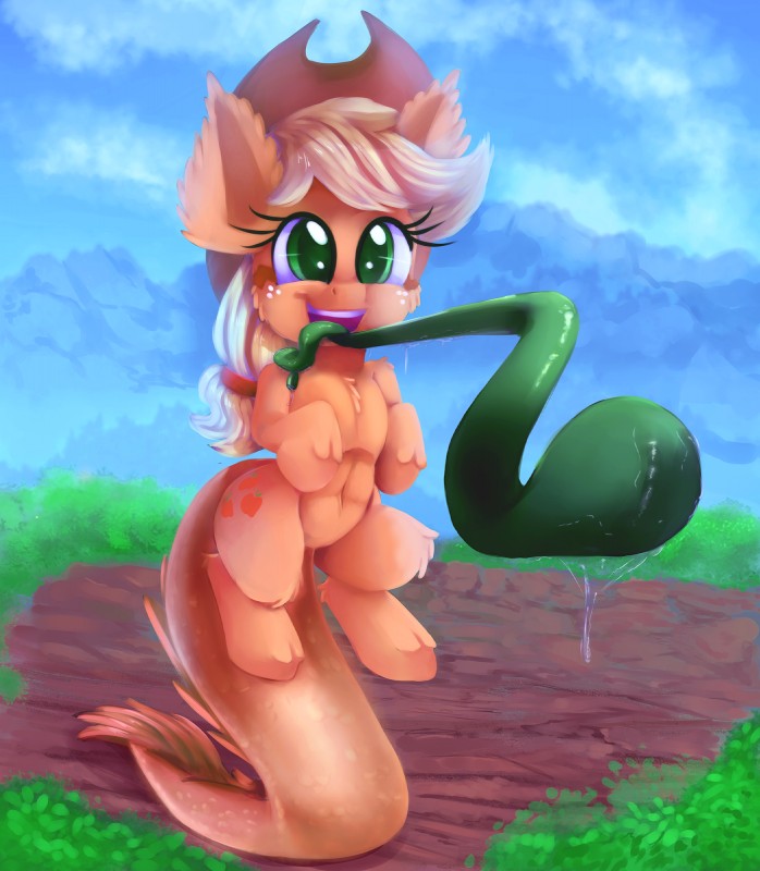 bodily_fluids female saliva solo tentacles thediscorded friendship_is_magic hasbro my_little_pony applejack_(mlp) equid equine horse mammal pony tatzlpony tatzlwurm hi_res