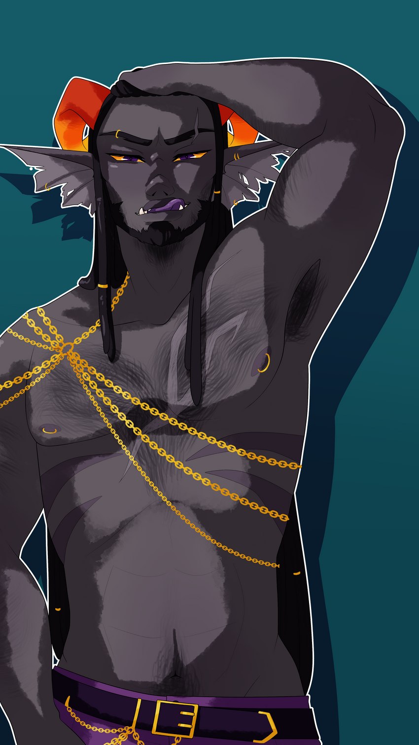 armpit_hair body_chains body_hair dreadlocks ear_fins fin horn male piercing purple_tongue scar solo tongue erroremma homestuck ms_paint_adventures aaryan_(erroremma) alien humanoid troll_(homestuck) 9:16 absurd_res hi_res