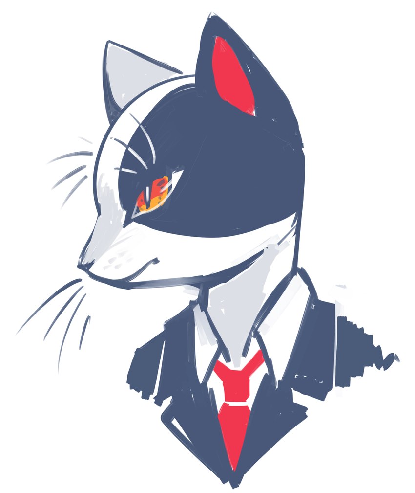 ambiguous_gender anthro black_nose clothed clothing mouth_closed necktie orange_eyes pupils red_necktie simple_background slit_pupils solo suit whiskers white_background white_body white_pupils white_sclera flavia-elric domestic_cat felid feline felis mammal 2019 digital_media_(artwork) hi_res