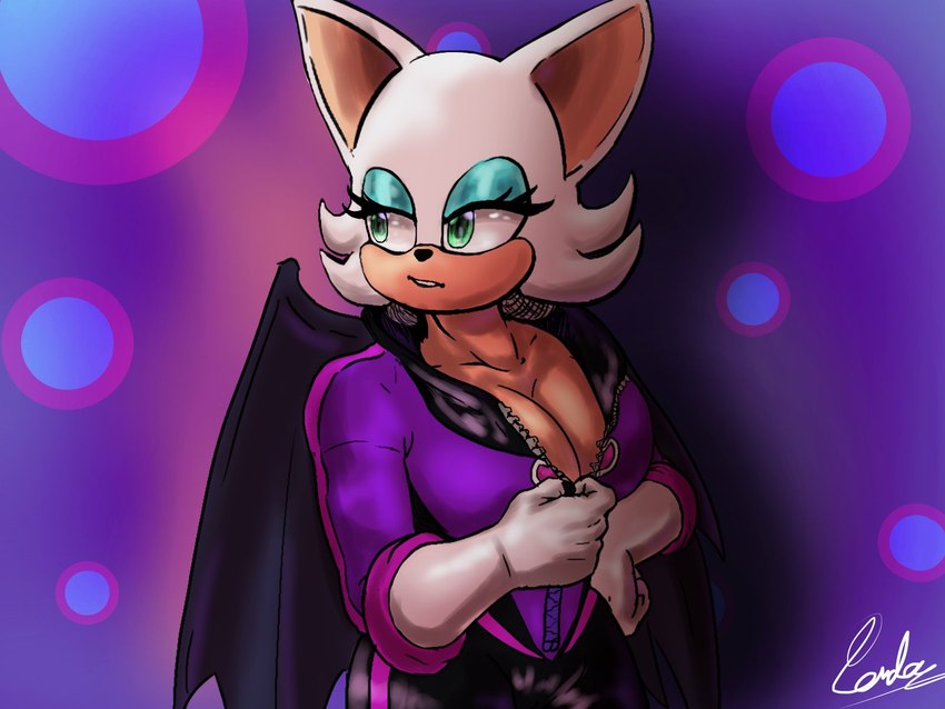 anthro bat_wings big_breasts black_nose blue_eyeshadow bodysuit breasts cleavage clothed clothing eyelashes eyeshadow female fur gloves green_eyes hand_on_hip handwear makeup membrane_(anatomy) membranous_wings purple_background purple_bodysuit purple_clothing purple_skinsuit purple_wings simple_background skinsuit solo tan_body tan_fur tight_clothing unzipping white_body white_clothing white_fur white_gloves white_handwear wide_hips wings zipper nes_panda netflix sega sonic_prime sonic_the_hedgehog_(series) rouge_the_bat bat mammal 4:3 hi_res