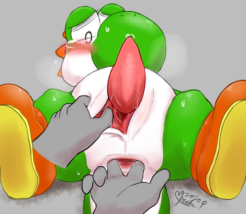 anal anal_fingering animal_genitalia anthro anus blush bodily_fluids disembodied_hand duo embarrassed fingering genital_slit genitals male offscreen_character penis questionable_consent slit_play spread_anus spread_legs spreading tail tail_anus tailbutt tapering_penis tears thick_tail namoke mario_bros nintendo green_yoshi scalie yoshi hi_res