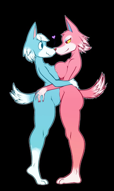 anthro areola big_breasts blue_body blue_fur boop breast_squish breasts breasts_frottage butt butt_grab duo eye_contact female female/female fur half-closed_eyes hand_on_butt hands_behind_back heart_symbol hug looking_at_another narrowed_eyes nervous_smile nipples nude nuzzling pink_body pink_fur side_boob simple_background slightly_chubby smile squish standing tiptoes transparent_background white_body white_fur dakkpasserida animal_crossing nintendo freya_(animal_crossing) skye_(animal_crossing) canid canine canis mammal wolf 2016 3:5 alpha_channel hi_res