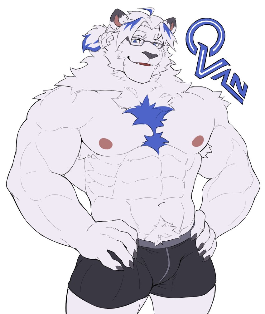 abs anthro biceps blue_eyes blue_highlights braided_hair chest_tuft claws finger_claws fur hair hand_on_hip highlights_(coloring) looking_at_viewer male mane muscular muscular_anthro muscular_male navel neck_tuft nipples pecs ponytail short_ponytail solo triceps tuft white_body white_fur white_hair white_mane estper ovan_(estper) felid lion mammal pantherine 2023 hi_res