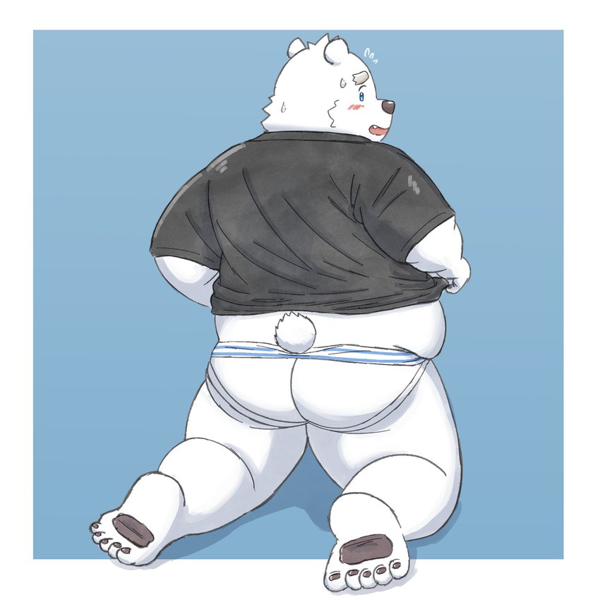 anthro belly black_nose blush butt clothing feet kemono male overweight overweight_male shirt solo topwear white_body yaki_atsuage utau shirane_kan bear mammal polar_bear ursine 1:1 2023 hi_res