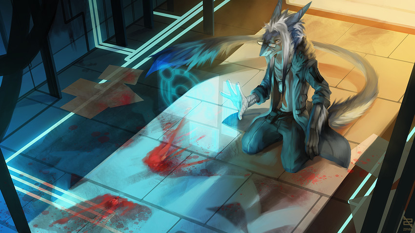 4_fingers anthro blood bodily_fluids death fingers hair male silhouette solo tail white_hair zephra thorin sergal 16:9 2020 digital_media_(artwork) widescreen