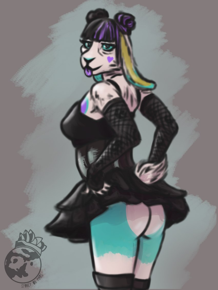 alternative_fashion anthro armwear black_clothing black_dress blep blue_eyes clothed clothing clothing_lift dress dress_lift female fishnet_armwear fishnet_clothing flashing_butt goth no_underwear simple_background solo tongue tongue_out sydney_onmars lagomorph leporid mammal rabbit 3:4 absurd_res hi_res sketch