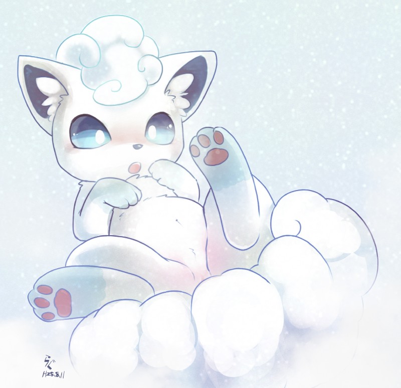 blue_eyes female feral fur genitals hair lying multi_tail open_mouth pawpads paws pussy simple_background snow solo tail white_body white_fur white_hair rag._(artist) nintendo pokemon alolan_form alolan_vulpix canid canine generation_7_pokemon mammal pokemon_(species) regional_form_(pokemon) 2016 hi_res watermark