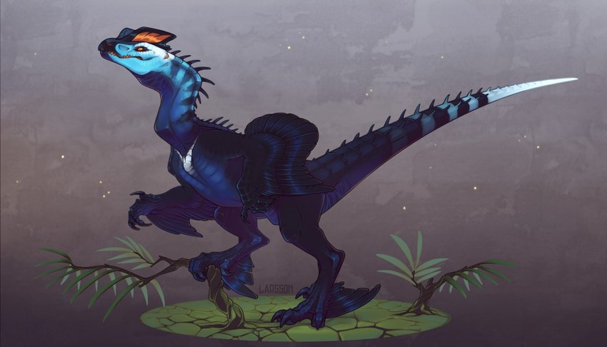 blue_body claws feathers feral solo spikes standing winged_arms wings kira_larsson dilophosaurid dilophosaurus dinosaur dromaeosaurid feathered_dinosaur feathered_scalie prehistoric_species reptile scalie theropod