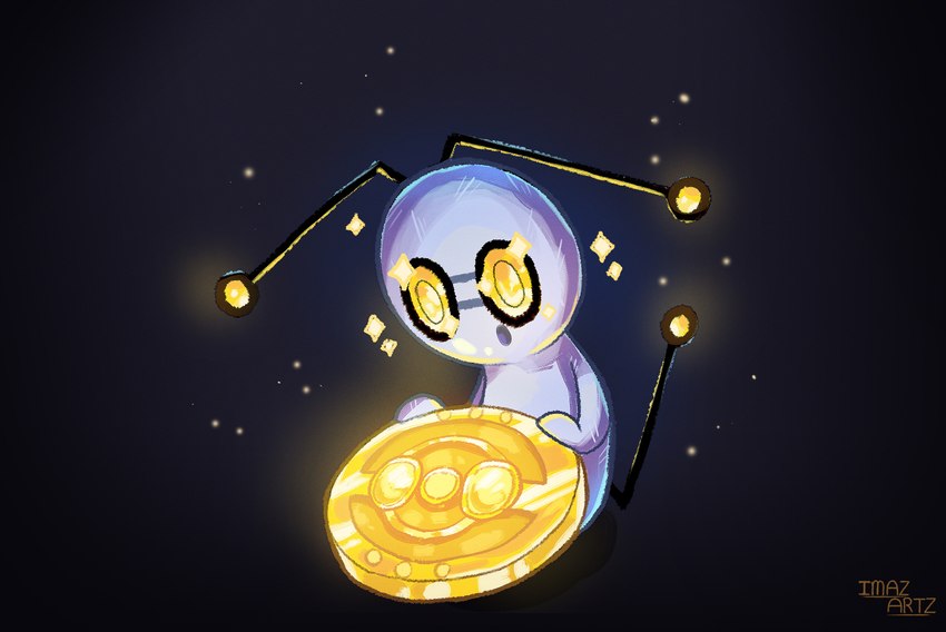 :o ambiguous_gender antennae_(anatomy) big_eyes black_antennae black_background black_body black_skin black_tail blue_background coin earless glistening glistening_eyes glowing glowing_antennae glowing_tail grey_body grey_skin light looking_down money multicolored_antennae multicolored_body multicolored_skin multicolored_tail noseless not_furry nude o_o on_ground open_mouth round_head shadow simple_background sitting skinny skinny_humanoid solo sparkles tail toony wide_eyed yellow_antennae yellow_eyes yellow_sclera yellow_tail imazartz nintendo pokemon generation_9_pokemon gimmighoul gimmighoul_(roaming_form) humanoid pokemon_(species) 2022 absurd_res detailed hi_res portrait