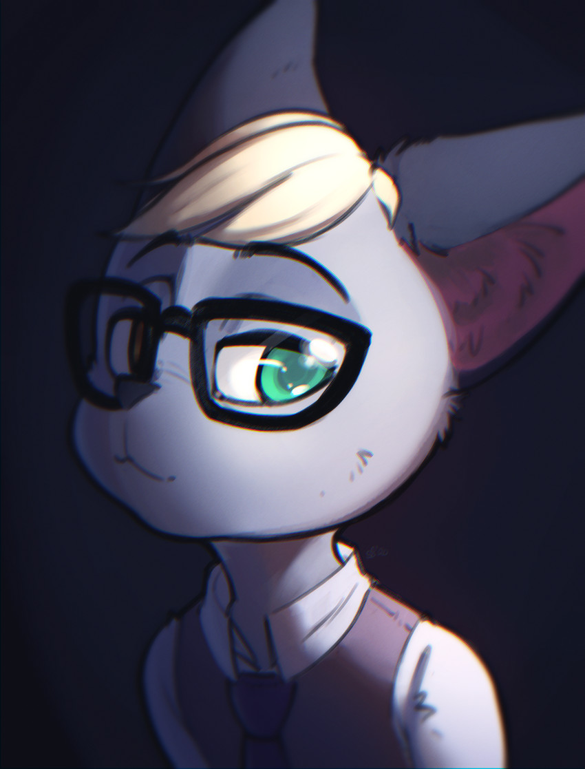 :3 ambiguous_gender anthro black_background brown_eyes cheek_tuft clothed clothing collared_shirt depth_of_field facial_tuft gradient_background green_eyes heterochromia inner_ear_fluff looking_at_viewer necktie simple_background solo topwear tuft vest alec8ter conditional_dnp animal_crossing nintendo raymond_(animal_crossing) domestic_cat felid feline felis mammal 2020 hi_res signature