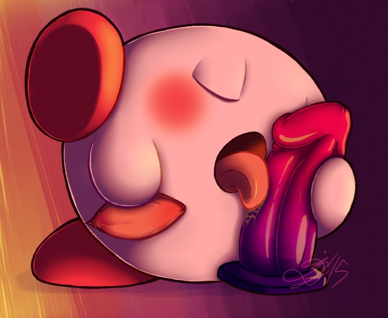 blush dildo dildo_lick erection eyes_closed genitals licking lying male not_furry on_side oral penis sex_toy solo tongue tongue_out dalprons kirby_(series) nintendo kirby alien waddling_head signature