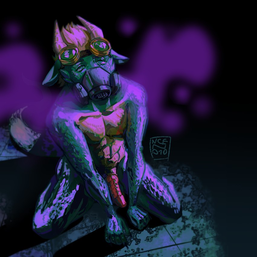 anthro gas_mask knot male mask solo ncend1o kobold reptile scalie 1:1 hi_res