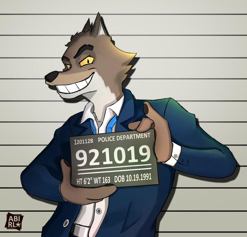 anthro belt black_nose blue_clothing blue_necktie blue_topwear brown_body brown_fur chart chart_background cheek_tuft clothing facial_tuft fur grin head_tuft height_chart holding_object holding_sign imperial_unit jail_placard male male_anthro measurements necktie number placard police_lineup scene_interpretation shirt sign simple_background smile smug solo star star_after_signature star_in_signature star_polygon text text_with_star topwear tuft unit untied_necktie white_body white_clothing white_fur white_shirt white_topwear yellow_eyes abinerrl dreamworks the_bad_guys mr._wolf_(the_bad_guys) canid canine canis mammal wolf 2021 absurd_res digital_media_(artwork) digital_painting_(artwork) english_text hi_res signature